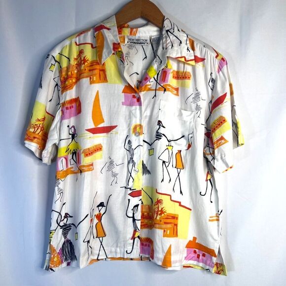 New Direction NWT Novelty Print Cotton Button Up Stick Figure Women Small - Picture 11 of 11